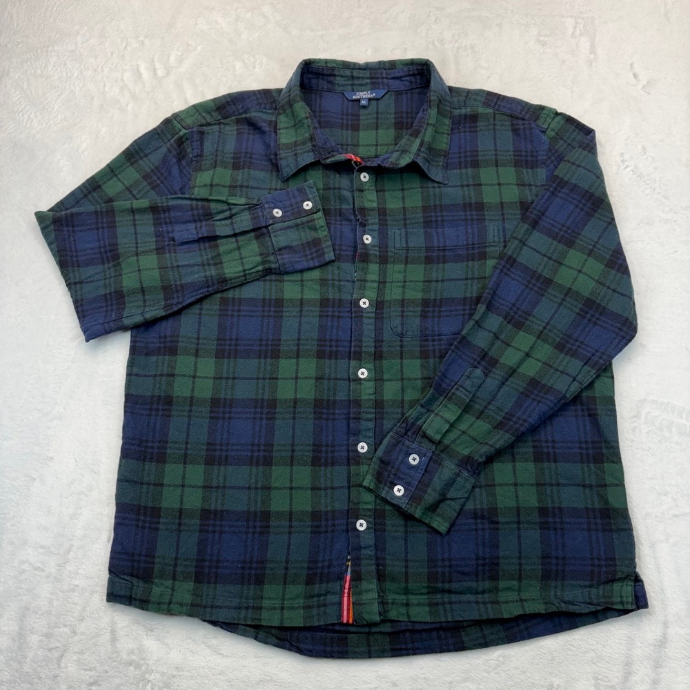 Simply Southern Mens XL Green Navy Blue Plaid Flannel Button Down Shirt Cotton